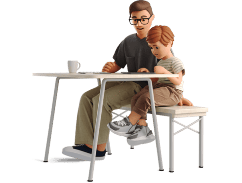 man and child sitting at the table